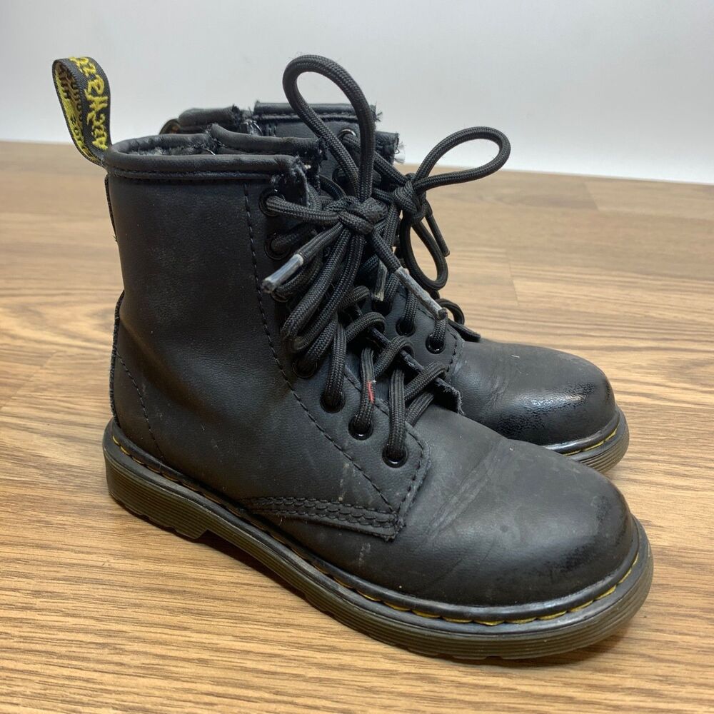 Dr Martens Serena Toddler Boots Black Leather Faux Fur Lined Lace Up Zip Kids 11